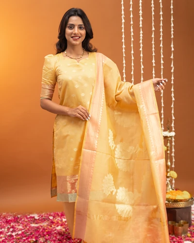 Yellow Banaras Suit Set with Dupatta