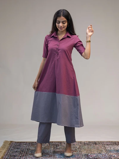 Mystic Magenta Colour Block Kurta Set