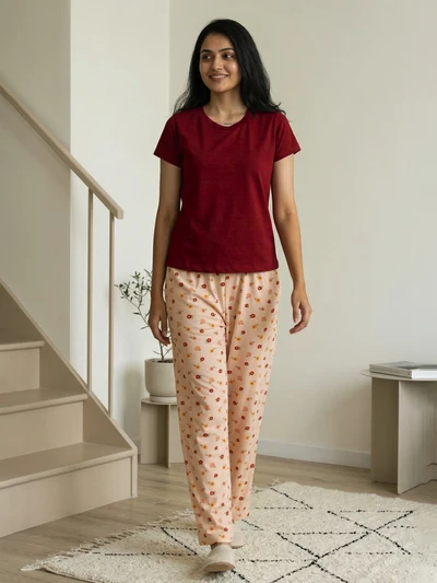Cherries Soft Cotton Pyjama Set For Women