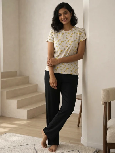 Yellow Banana Soft Cotton Pyjama Set For Women