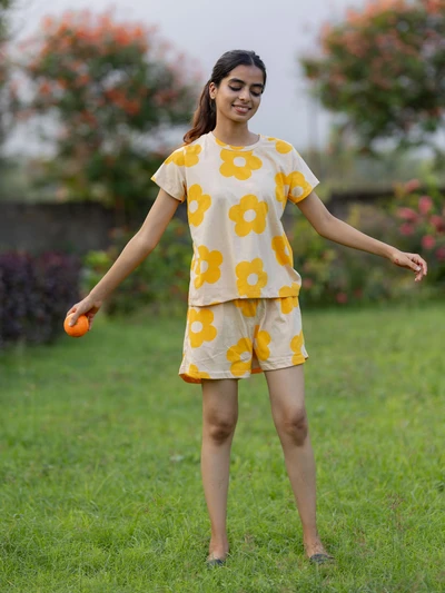 Yellow Daisy Soft Cotton Shorts Set