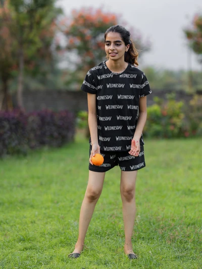 Wednesday Black Soft Cotton Shorts Set
