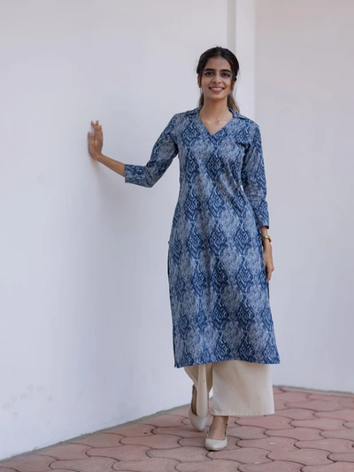 Blue Mirrage Ikkat Printed Kurta