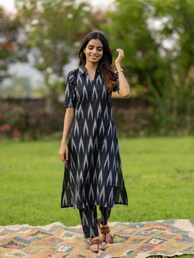 Black Ikkat Kurta Set