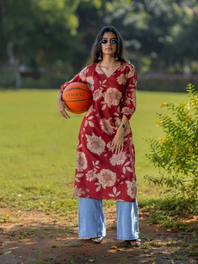 Crimson Bloom Straight Kurta