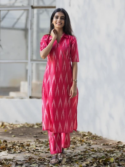 Pink Ikkat Kurta Set