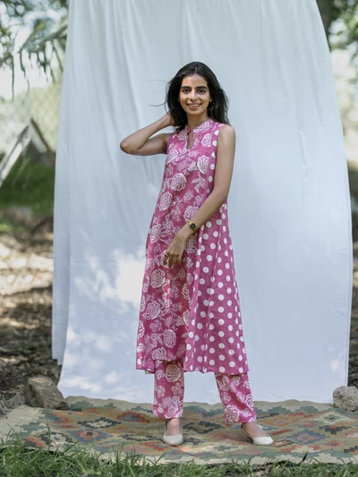 Pink Polka Bloom Kurta Set