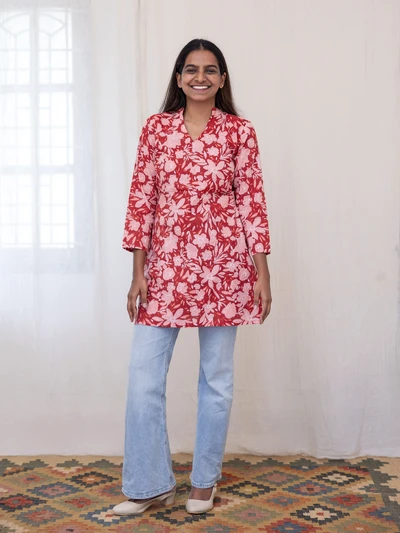 Red Kantha Short Kurti