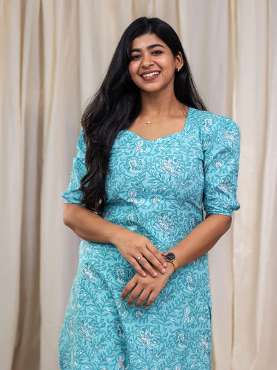 Mystic Blue Floral Kurta