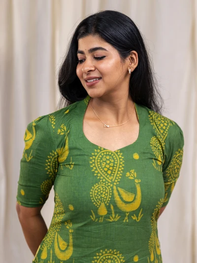 Green Peacock Printed Kurta