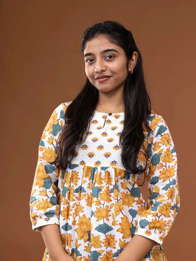 Yellow Lotus Floral With Butta Kurta