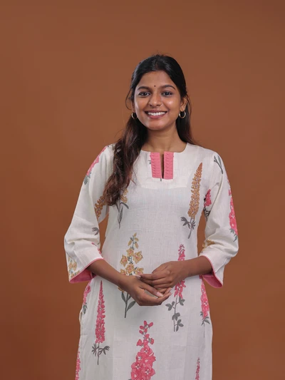 Off White Pink Blush Blossom Kurta