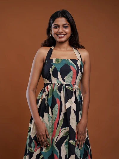 Black Abstract Multicolor Dress