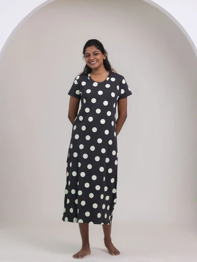 Black Polka Soft Cotton Evening Dress