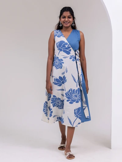 Ivory Blue Breeze Wrap Dress