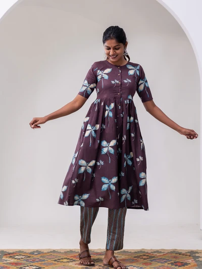 Mocha Bloom Kurta Set