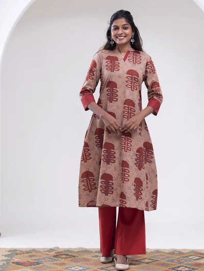 Rustic Abstract Maroon Bloom Kurta