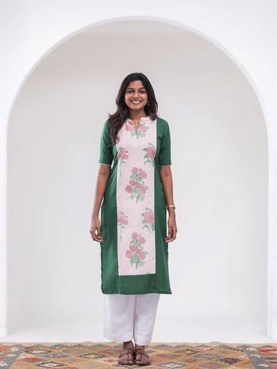 Emerald Striped Edge Kurta