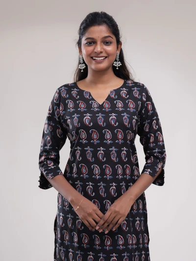 Black Ethnic Mango Printed Kurta