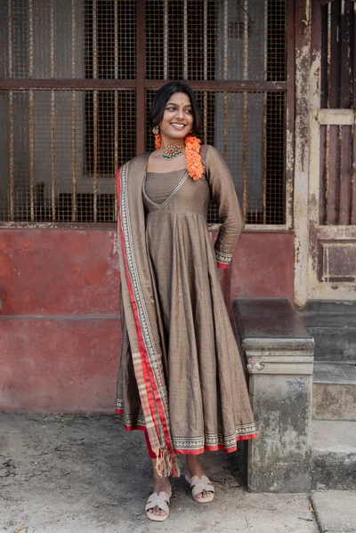 Tussar Chettinad Kurta with Dupatta Festive Set