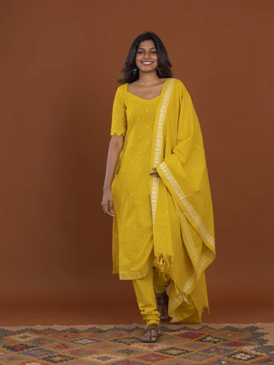 Yellow Handloom Suit Set