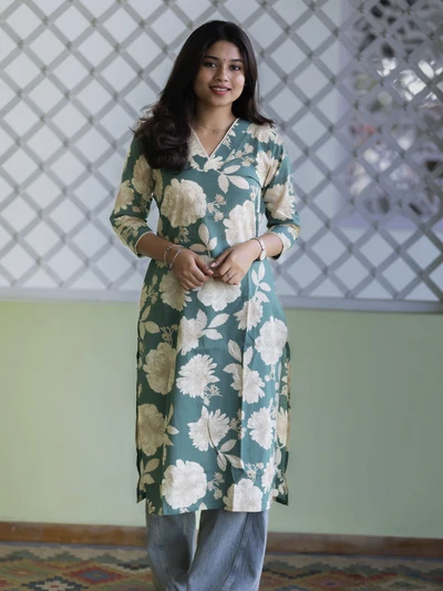 Green Grace Floral Printed Kurta