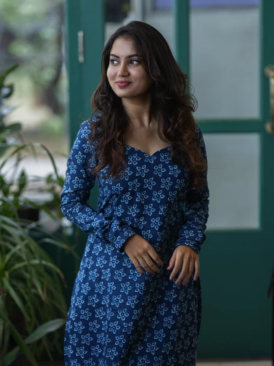 Indigo Petals Cotton Kurta