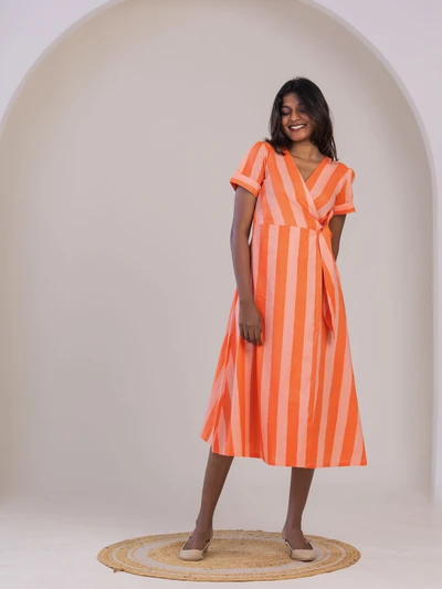 Orange Striped Printed Dress
