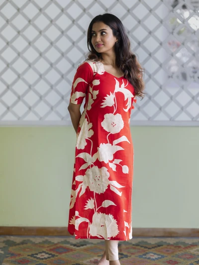 Scarlet Petal Cotton Kurta
