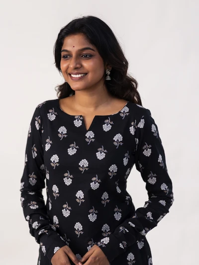 Black Petal Printed Crush Kurta