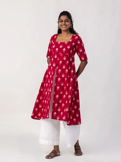 Red Petal Printed Kurta