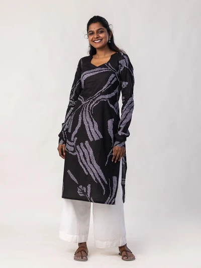 Black Abstract Dots Printed Kurta