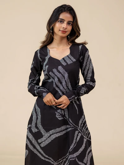 Black Abstract Dots Printed Kurta