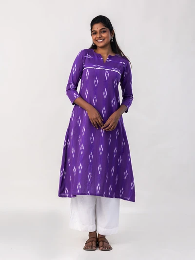 Purple Handloom Ikkat Kurta