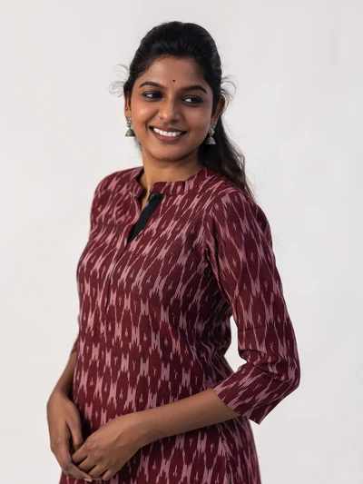 Brown Handloom Ikkat Kurta