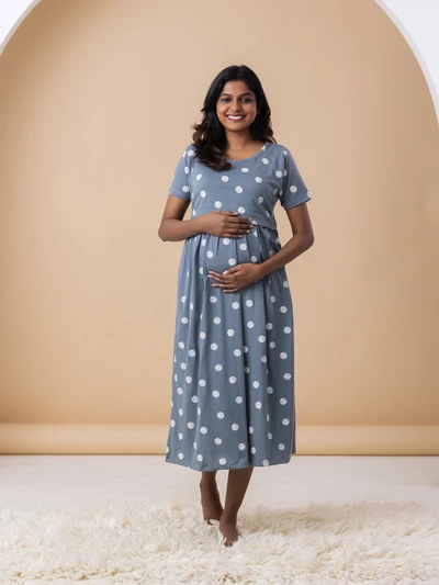 Grey Polka - Cotton Maternity Lounge Dress