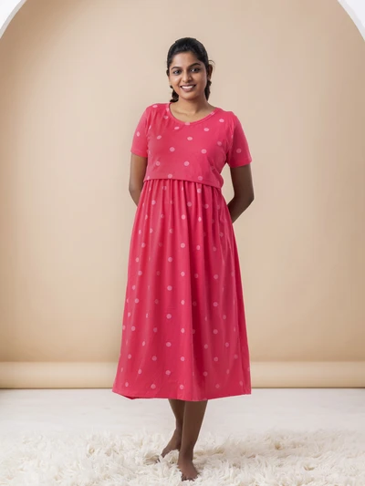 Pink Polka - Cotton Maternity Lounge Dress