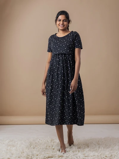 Black Half Moon - Cotton Maternity Lounge Dress