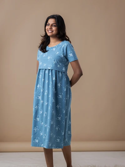 Blue Bird - Cotton Maternity Lounge Dress