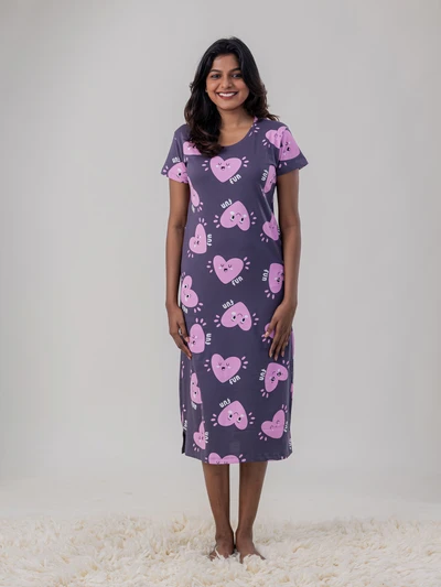 Purple Pink Heart - Cotton Lounge Dress