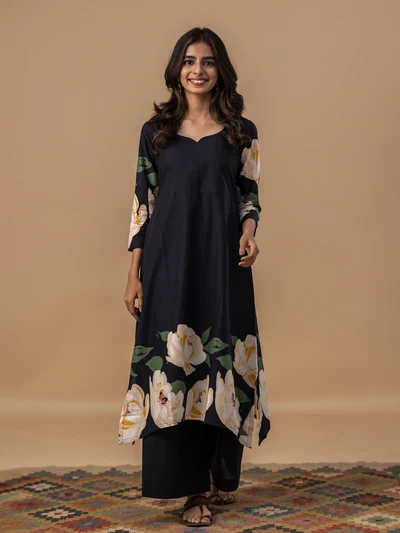 Midnight Black Floral Everyday Kurta