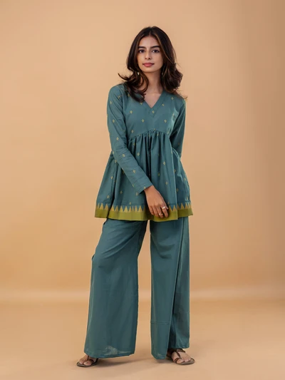 Green Vaira Peplum Co-ord Set