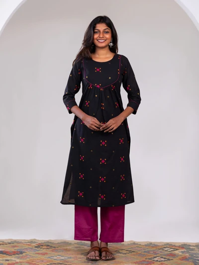 Black Butta Handloom Kurta Set