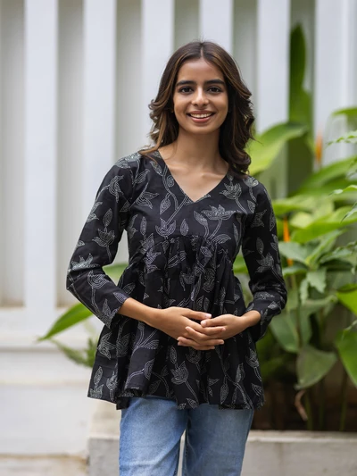 Black Dotted Short Top