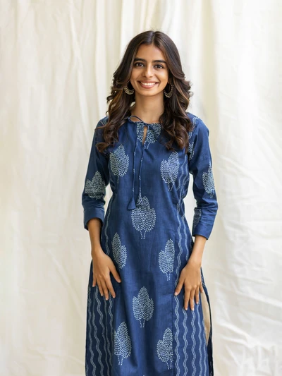 Ocean Blue Floral Kurta