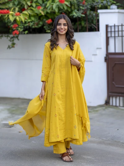 Yellow Checked Festive Suit Set