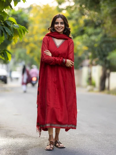 Red Alia Kurta with Dupatta Festive Set