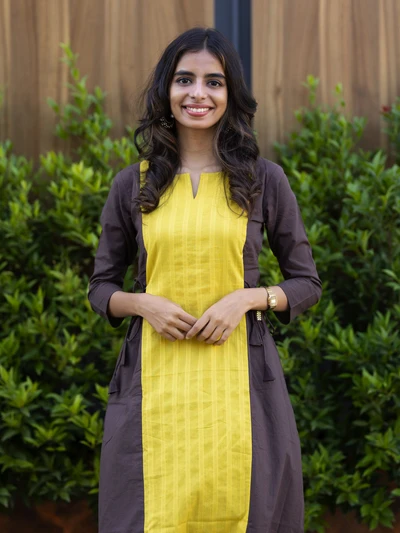 Yellow Colour Block Kurta