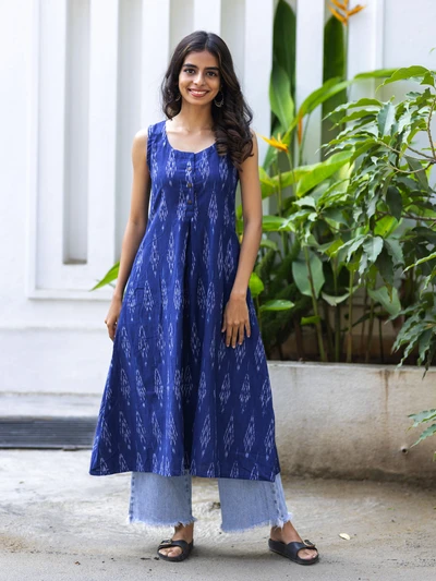 Blue Ikkat Loom Kurta