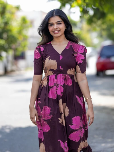 Purple Floral Maternity Dress